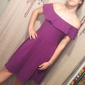Styleword Purple Off Shoulder Flounce Skater Dress Lg